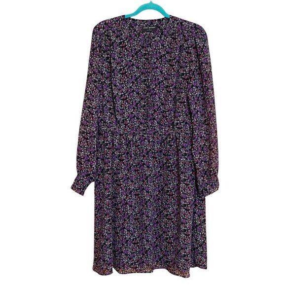 Lane Bryant Chiffon Dress Womens Size 16 Ruffles Button Down Floral Purple - Picture 2 of 11
